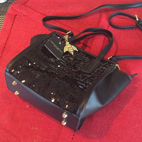 Christian Siriano New York Black Sequins Gold Logo Bag - Picture 6 of 8